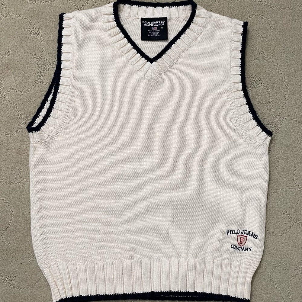 Ralph Lauren V-Neck Sweater Vest - Cream and Black